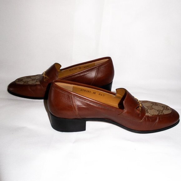 Gucci Leather & GG Logo Canvas Heeled 100 Loafers (IT/EU 38, US 7.5 - 8) - Picture 6 of 16